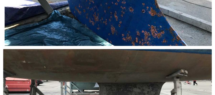 Décapage quille en fonte plomb voilier la rochelle port